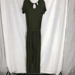 TwentyTen Women Short Sleeved Drawstring Waist Long Jumpsuit Size Small Olive